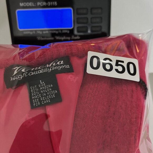 Vintage VENESHA Womens L 80% Angora Fuzzy Fuchsia Zip Sweater Jacket Old Money - Picture 15 of 16